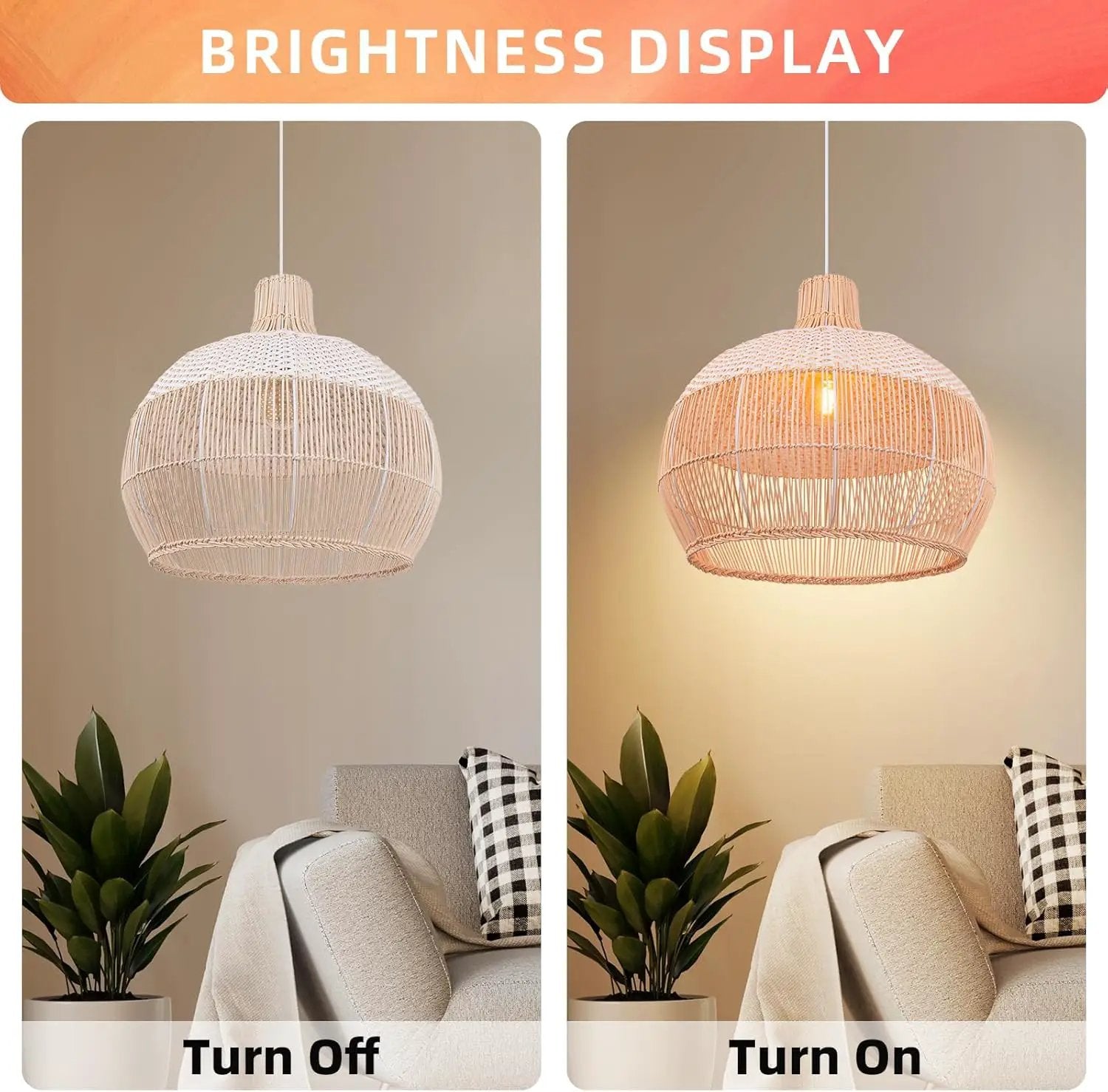 Arturesthome White Handwoven Rattan Boho Pendant Lighting Fixtures, Wicker Hanging Ceiling Light Chandelier, Handmade Woven Basket Lampshade for Kitchen Island by GreenHaven Gardens