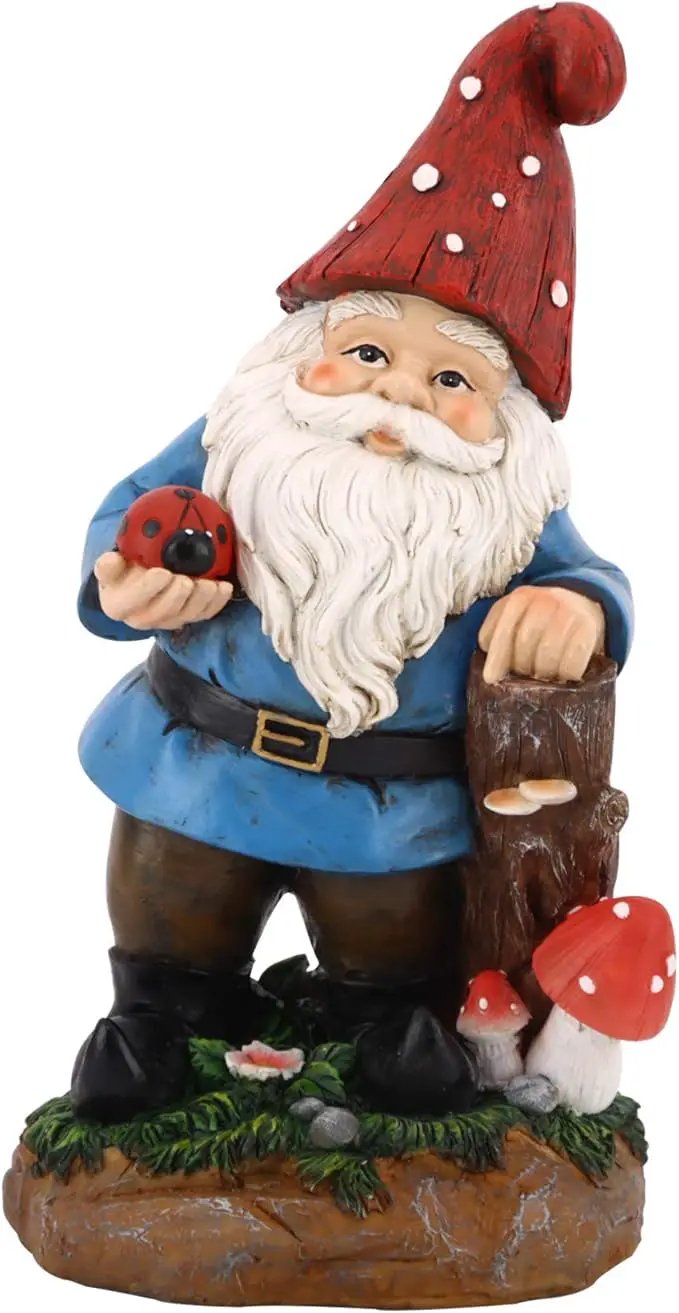 Topadorn Garden Gnome Statue LED Light Solar Energy Gnome Figurine with Ladybug on Hand Mushroom for House, Lawn Decor 11 Inch by GreenHaven Gardens