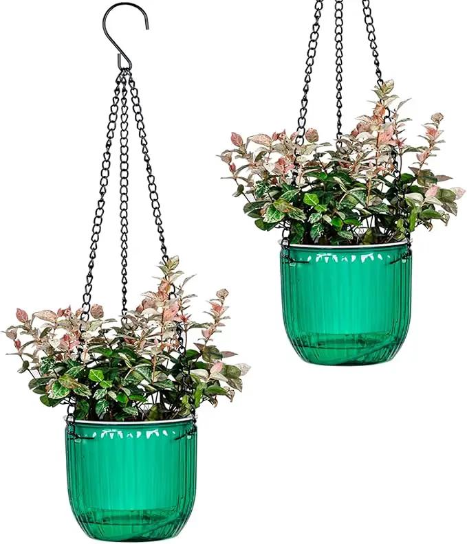 4.5 Inch 2 Pcs Self Watering Hanging Planter Indoor Plant Pots Drainage Holes, Outdoor Small Hanging Planters Flower Pot Basket, Visible Water Level, Plant Hanger Home Decor, Gardening by GreenHaven Gardens