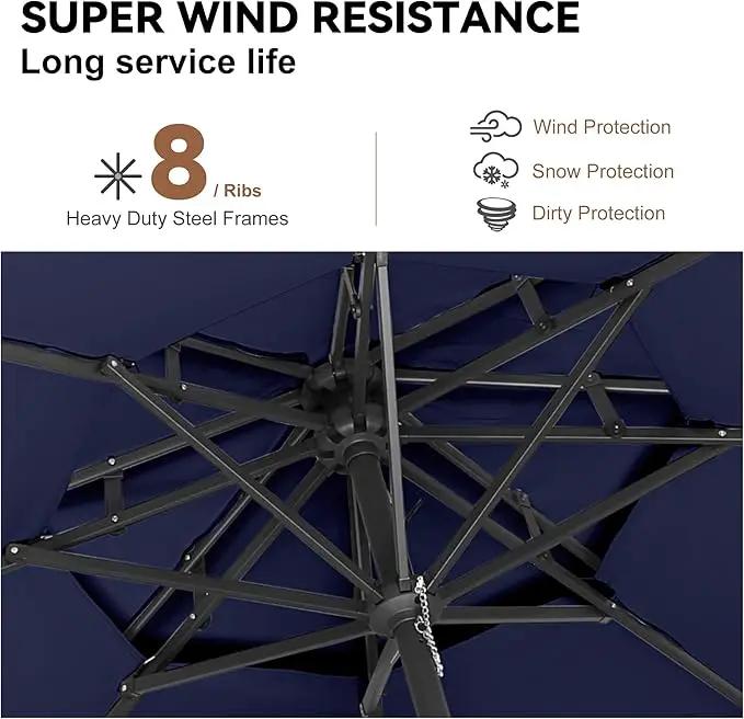 9ft Outdoor Patio Umbrella - 2 Tiers Table Umbrella Waterprool UV Protection, Sombrillas de Patio with Push Button Tilt&Crank, Sun Umbrella for Pool, Porch, Garden, Backyard(Dark Blue) by GreenHaven Gardens