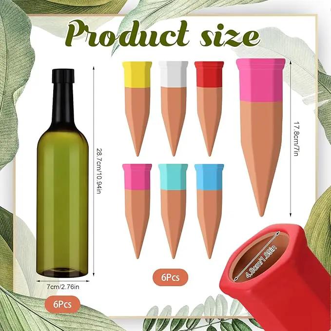 12 Pack Plant Watering Devices Include 6 Terracotta Self Watering Spikes and 6 Pcs 26 oz Plastic Bottles, Slow Release Vacation Insert Automatic Plant Waterer Device (Mixed Colors) by GreenHaven Gardens