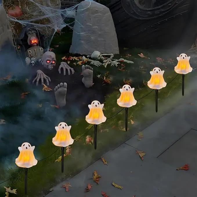 Halloween Ghosts Pathway Marker Lights, 7Ft C7 LED Outdoor Halloween Decorations String Lights Waterproof with 4 White Ghost Walkway Lights Plug in for Outdoor Halloween Party Garden Patio Garden Lawn by GreenHaven Gardens