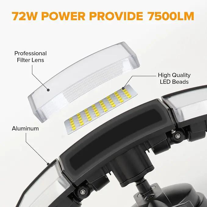 LUTEC 2 Pack 72W 7500LM LED Security Lights Motion Sensor Light Outdoor, 5000K Daylight, IP65 Waterproof, Dusk to Dawn, 3-Head Motion Detected Flood Light for Garage, Yard, Porch(Black) by GreenHaven Gardens