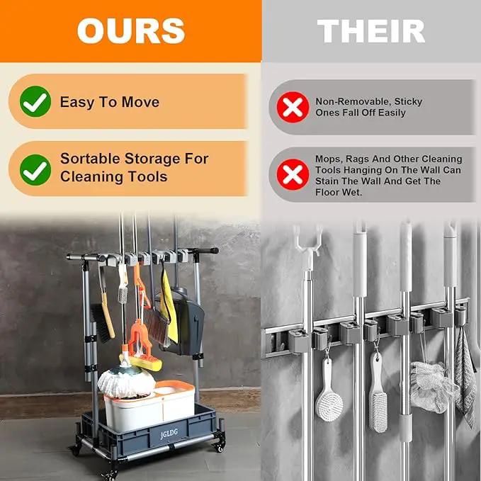 Freestanding Mobile Cleaning Tool Storage Rack, Mop and Broom Holder (M2) by GreenHaven Gardens