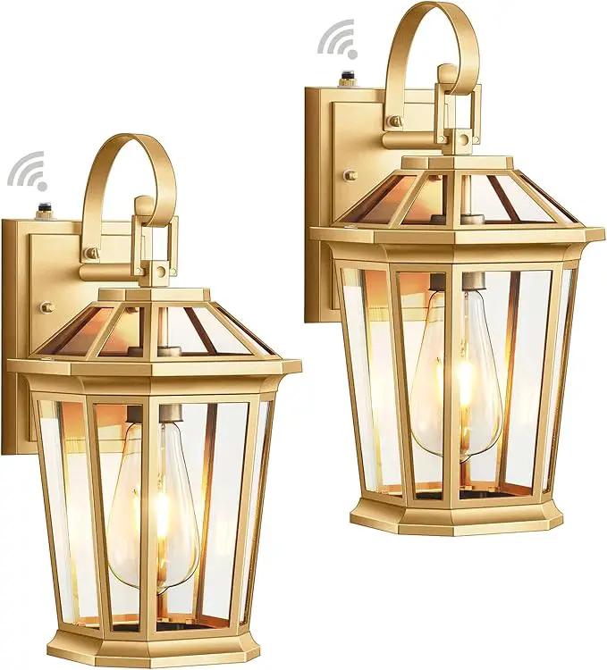 VIANIS Dusk to Dawn Outdoor Wall Lanterns, Modern Golden Exterior Lighting Fixtures Wall Mount Sconces, 100% Aluminum Waterproof Gold Porch Lights, Outside Coach Lantern for House Patio Garage, 2-Pack by GreenHaven Gardens