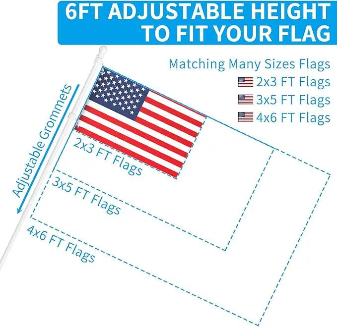 ZMTECH Flag Pole with Solar Light - Adjustable Bracket, 6 FT Stainless Steel Flag Poles for Outside House, Garden or Yard, Tangle Free Flagpole Kit for American Flag (Without Flag, White) by GreenHaven Gardens
