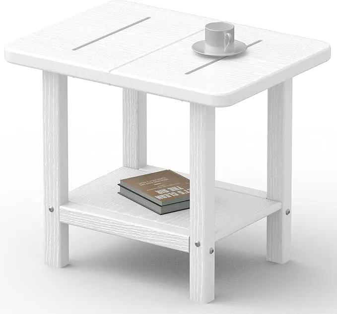 Outdoor Side Table - 2-Tier Storage All Weather Outdoor End Table for Patio - HDPE Morden Easy Maintenance Adirondack Side Table for Pool Porch Balcony Garden Lawn Backyard Outside Indoor by GreenHaven Gardens