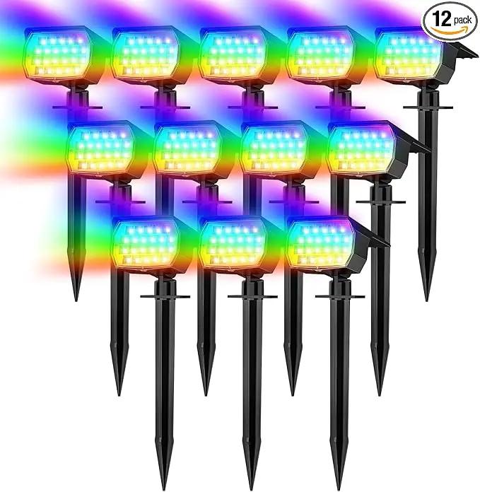 Solar Spot Lights Outdoor Color Changing, [7 Mode/12 Pack] Christmas Landscape Spotlights, Solar Lights Outdoor Waterproof, Led Powered Flood Light for Outside Pathway Yard Garden Tree Walkway by GreenHaven Gardens