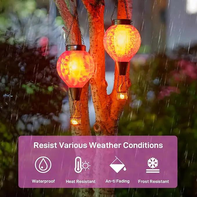 2PC Hot Air Balloon Solar Lantern with Flame, Pink Glass Balloon Lantern Lights Outdoor Waterproof, Hanging Solar Lights for Outside Garden Yard Patio Tree Porch Gift for Women Lovers Mom by GreenHaven Gardens