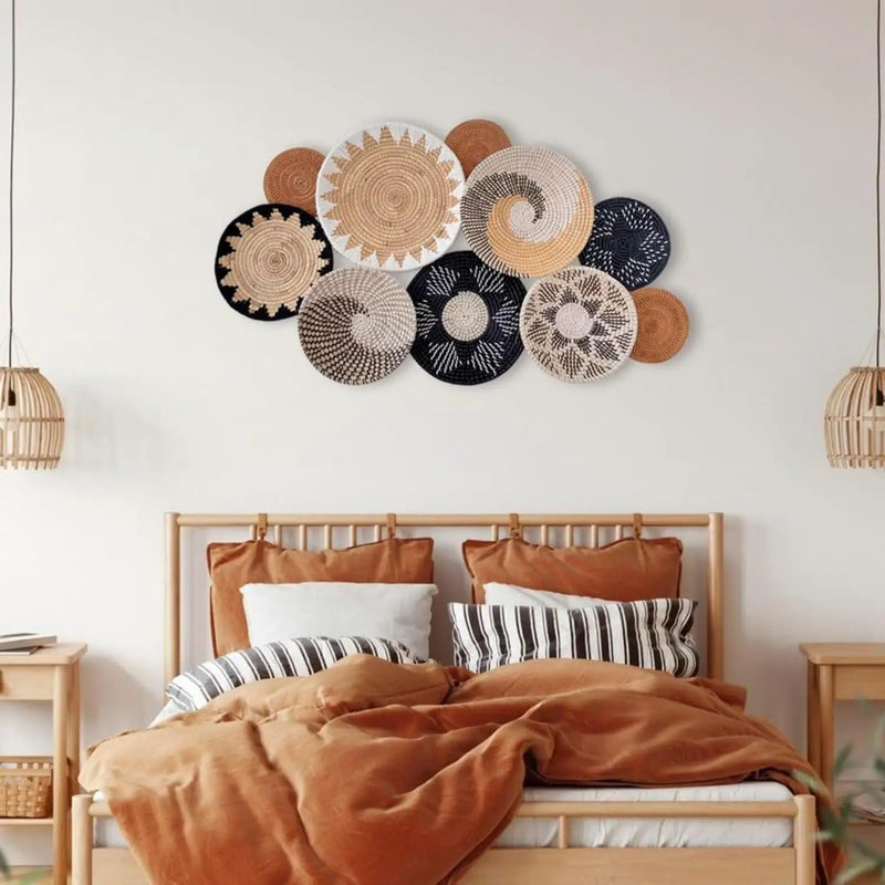 Set of 10 Handcrafted Boho Wall Basket Decor, Wall Hanging Baskets, Decorative Plates for Wall, Handmade from Vietnam Unique Wicker Wall Art Decor by GreenHaven Gardens