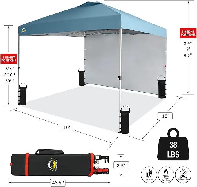 CROWN SHADES 10x10 Pop Up Canopy with 1 Side Wall - Beach Tent with One Push Setup - Outdoor Sun Shade for Events, Parties, Camping - Gazebo with STO-N-Go Cover Bag (Cyan Blue) by GreenHaven Gardens