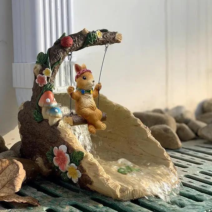 Rabbit On The Swing Gutter Downspout Extension Decoration,Rain Downspout Diverter Garden Statue,Decorative Gutter Extension,Downspout Splash Block,Animal Resin Statue Outdoor Décor by GreenHaven Gardens