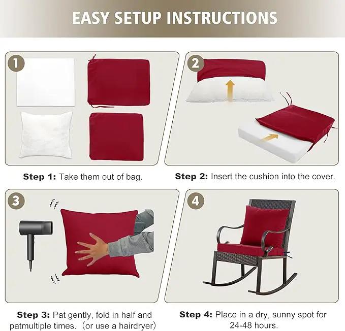 Outdoor Cushions for Patio Furniture, Waterproof Outdoor Chair Cushion w/Fade-Resistant, Removable & Machine-Washable Cover, 22x22 Inch, Deep Seat Sofa/Couch Pad Replacement – Set of 1/2/4, Burgundy by GreenHaven Gardens