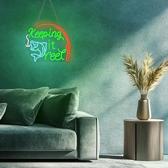 Keeping It Reel Neon Sign Fishing Themed LED Wall Decor for Man Caves, Tackle Shops & Lake Houses, USB-Powered Adjustable Brightness, Angler-Themed Decoration by GreenHaven Gardens