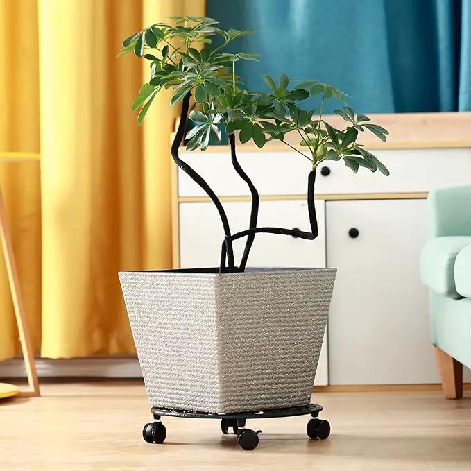 2 Packs 14 Inch Rolling Plant Stand with Wheels Metal Plant Caddy with Wheels Heavy Duty Round Plant Stand Indoor Iron Plants Rollers for Plants, Plant Dolly with Plant Saucers by GreenHaven Gardens