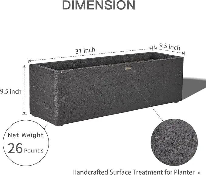 31 Inch Rectangular Concrete Planter,Durable All-Weather Use with Drainage Holes,Large Rectangular Planter for Outdoor Indoor Plants by GreenHaven Gardens