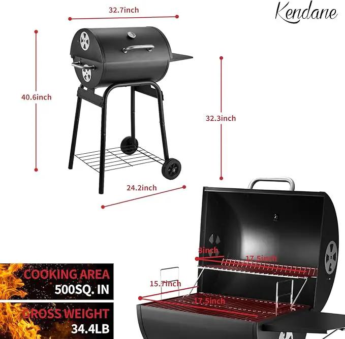 Barrel Charcoal Grill, Large Charcoal Grills with Side Shelf, Outdoor BBQ Grill,Perfect for Backyard Camping, Patio Parties, and Picnics by GreenHaven Gardens