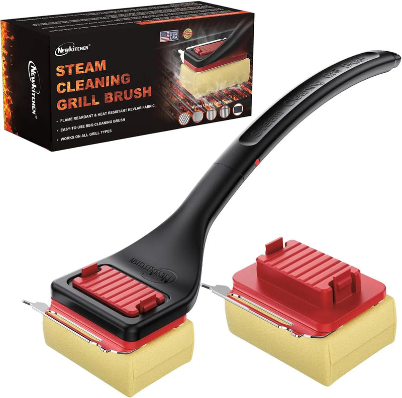 Grill Brush Bristle-Free Steam Cleaning, BBQ Brush Replaceable Heat-Resistant Kevlar Head with Grill Scraper Safe Barbecue Grill Cleaner for All Grill Types (2 Pack Cleaning Head) by GreenHaven Gardens