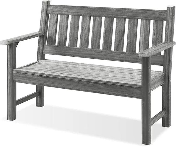Outdoor Bench, 2-Person Garden Bench, Poly Lumber Patio Bench for Outdoors, Porch, and Park (Light Grey)