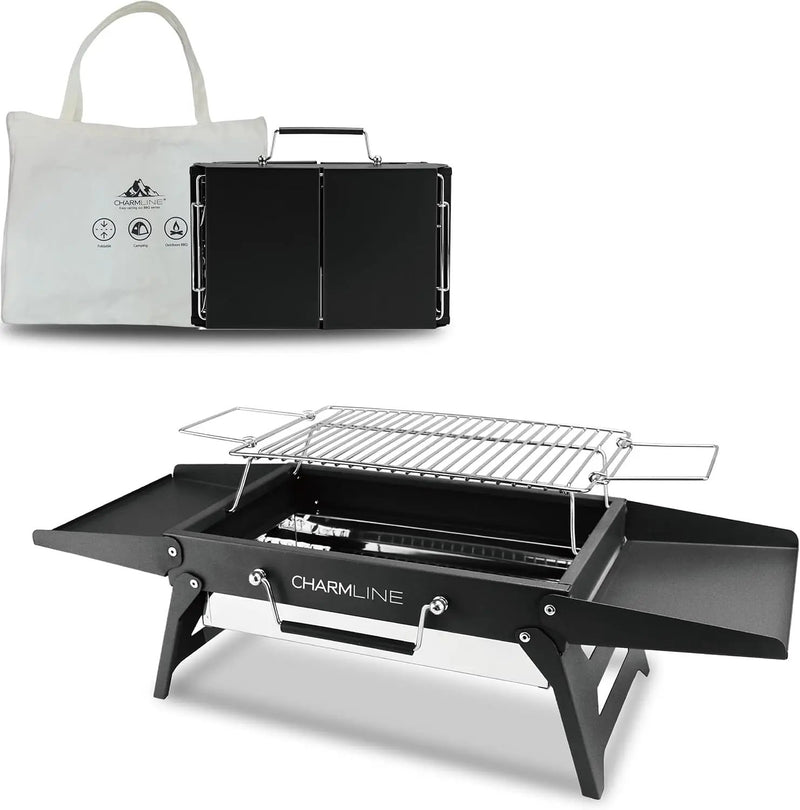 Charmline 14x9inch Foldable Portable Grill Charcoal, Compact Portable Grill for Outdoor Use, Desktop Charcoal Grill, BBQ Grill for Camping, Picnics, Gardens and Beach Parties, Green, Black by GreenHaven Gardens