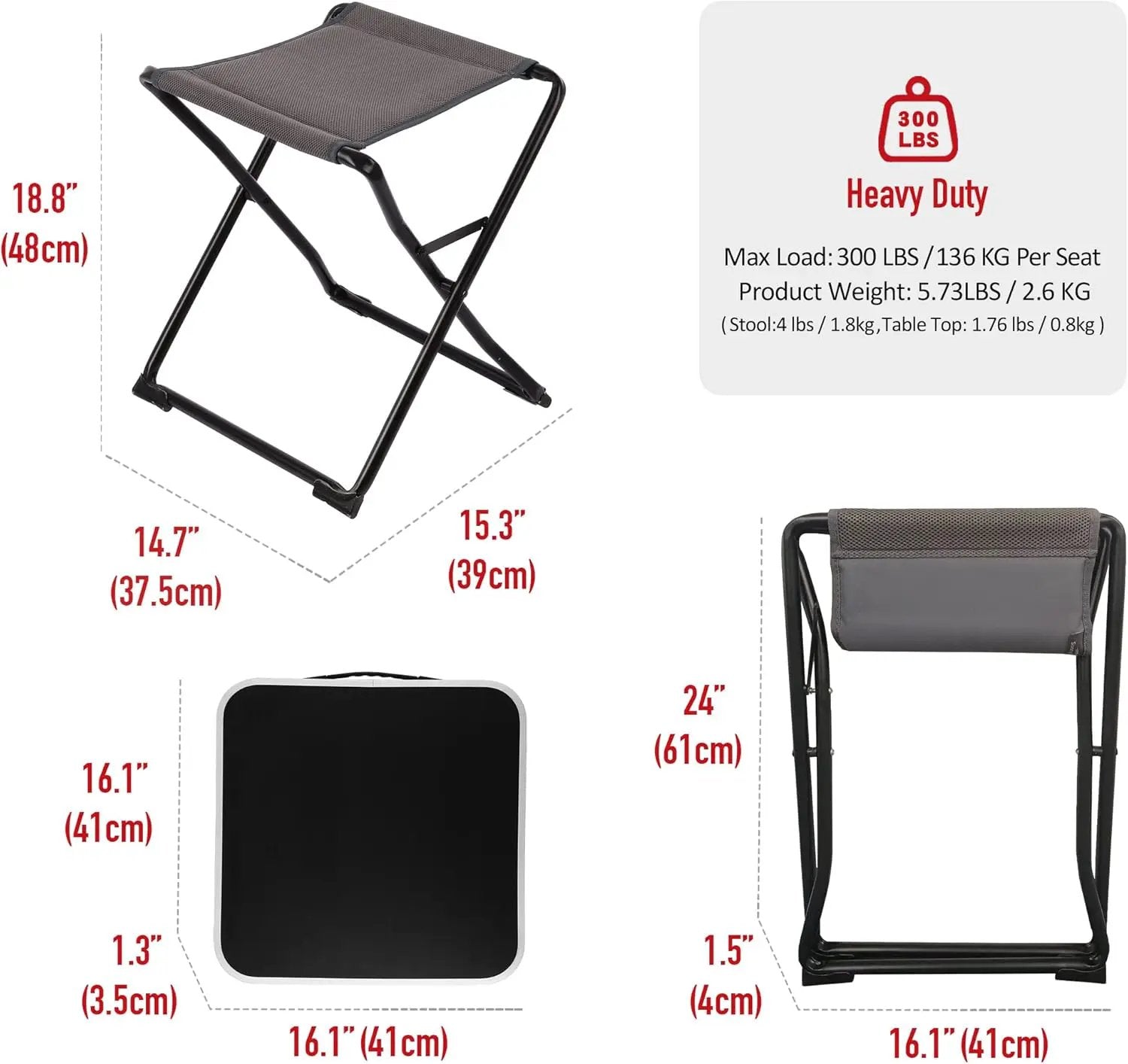 SUNNYFEEL 3 in 1 Folding Camping Table and Stool, Footrest, Lightweight Up to 300 LBS, Easy to Carry, Portable Camp Stool for Beach, Fishing, Trip, Picnic, Lawn, Concert Outdoor by GreenHaven Gardens