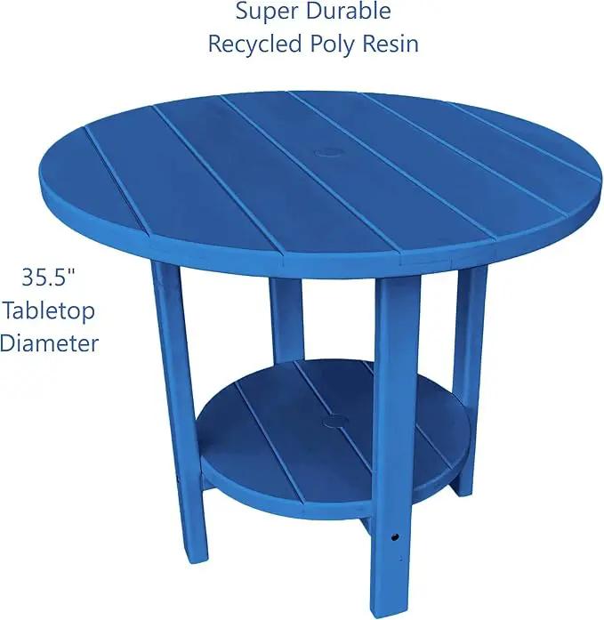 Phat Tommy Round Poly Resin Outdoor Patio Dining Table, All Weather Poly Patio Outdoor Furniture, Blue by GreenHaven Gardens