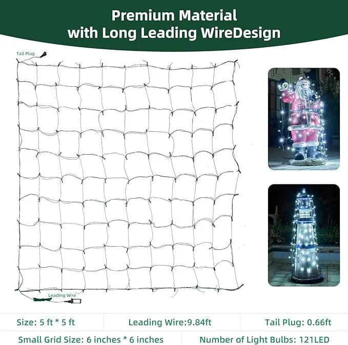 Led Net Lights Christmas Lights Outdoor White Christmas Net Lighting with 121Led Mini Globe Lights 5ftx5ft, Outdoor Indoor Fairy Mesh Net Lights for Christmas Trees, Bushes, Shrubs Decorations by GreenHaven Gardens