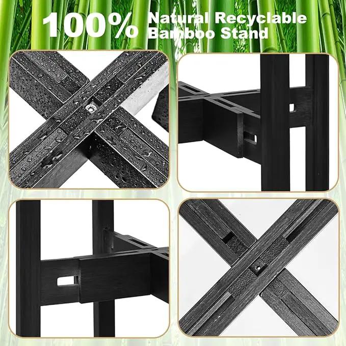 Adjustable Plant Stand Indoor,Bamboo Mid Century Modern Plants Stands, Stable Plant Holder,Fit 8 9 10 11 12 inch Pots (Pot & Plant Not Included)(Black) by GreenHaven Gardens