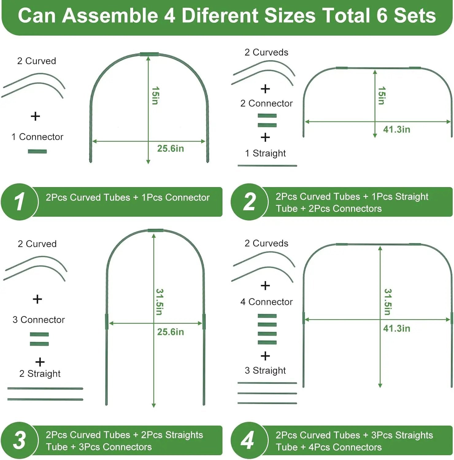 Greenhouse Hoops for Raised beds ,8 Sets Garden Hoops of 41.3'' x 31.5'' Detachable Rust-Free Garden Tunnel for Garden Fabric,Garden Hoops Grow Tunnel, DIY Plant Support Garden Stakes by GreenHaven Gardens