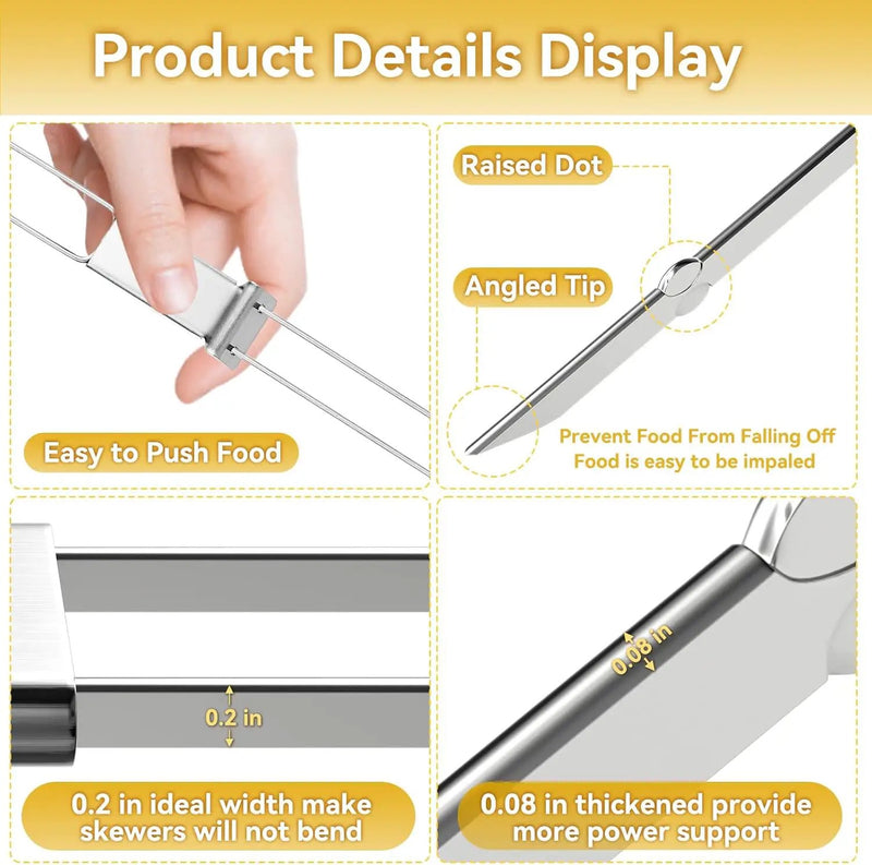 Kabob Skewers - 17" 12 Pack Metal Skewers For Kabobs with Push Bar Double Pronged Anti-Roll Flat BBQ Skewer for Grilling Stainless Steel Reusable Kebab Skewer for Meat Shrimp Chicken Veggie by GreenHaven Gardens