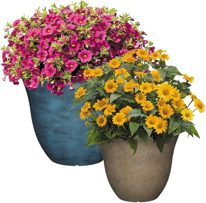 Classic Home and Garden Honeysuckle Planter, Patio Pot, 13" Fossil Stone (One Pack) (Pack of 4) by GreenHaven Gardens