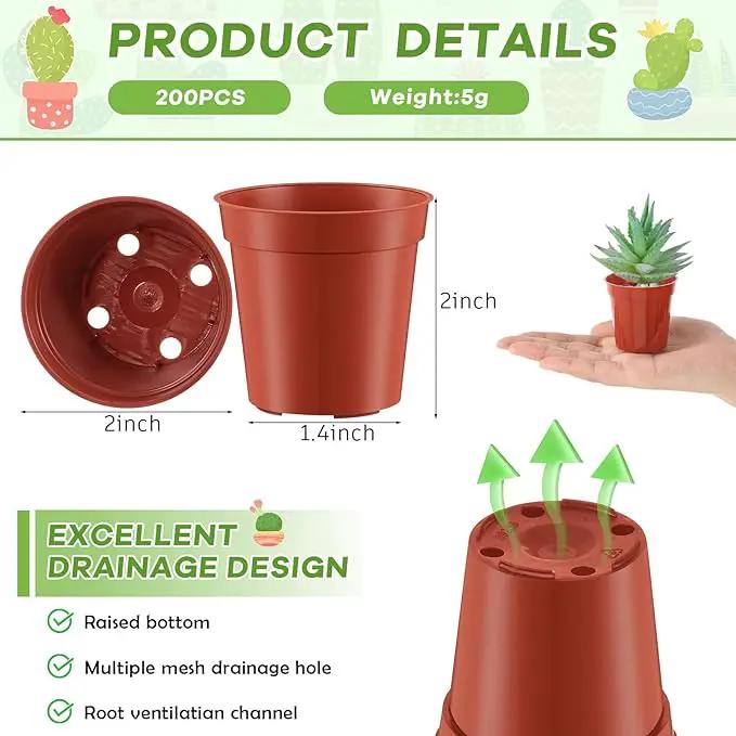 Yaomiao 200 Pcs 2 Inch Red Mini Plastic Plant Pot Nursery Seedling Pots Seed Starter with Drainage Holes for Indoor Outdoor Garden Succulent Plants Cuttings Transplanting by GreenHaven Gardens