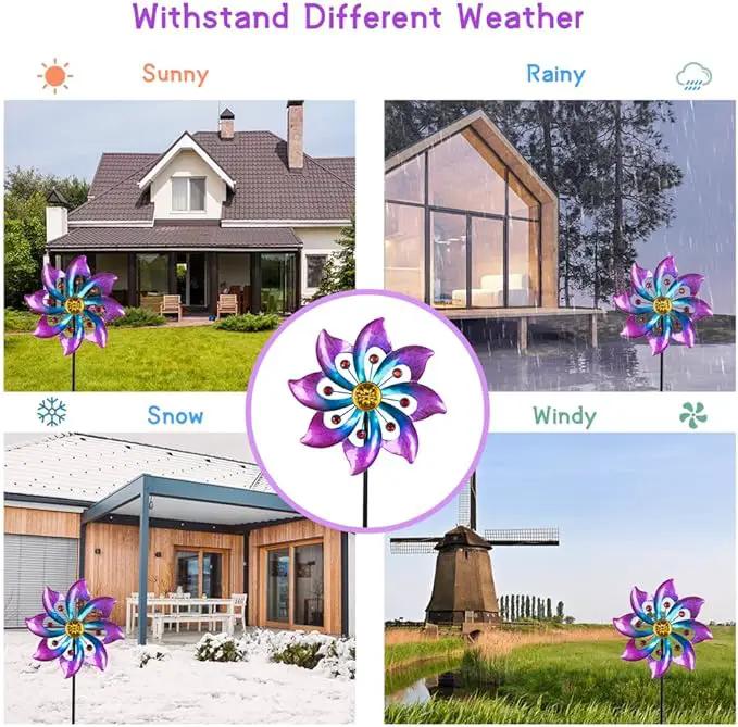 VEWOGARDEN Garden Metal Flower Wind Spinners Outdoor, Kinetic Wind Sculptures & Spinners for Yard Lawn Patio Decorations, Blue-Purple by GreenHaven Gardens