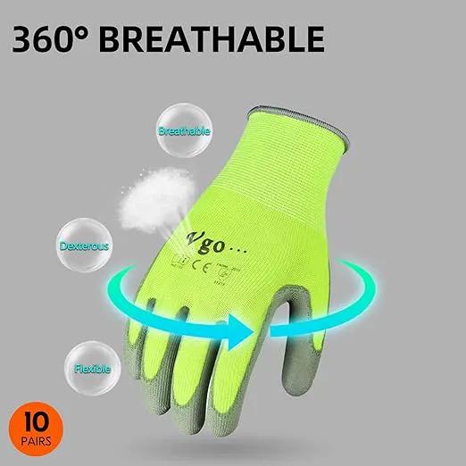 Vgo... 10-Pairs Safety Work Gloves, Gardening Gloves, Polyurethane Coated, Dipping Gloves, Latex Free (Size M, Yellow, PU2103) by GreenHaven Gardens
