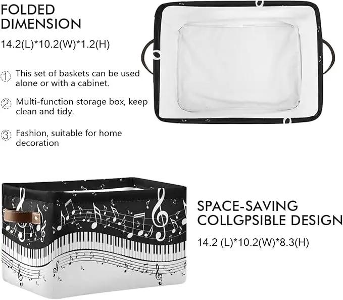 Black White Music Rectangular Storage Basket Organizer Bin Shelf Baskets For Clothes Gifts For Home Office Dorm by GreenHaven Gardens