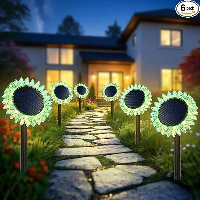 Outdoor Solar Lights, 6 Pack Led Solar Sunflower Lights, Stake/Wall 2-in-1 Waterproof Solar Garden Lights for Yard, Landscape, Fence, Patio, Driveway, Pathway, Backyard Decoration (Warm White) by GreenHaven Gardens