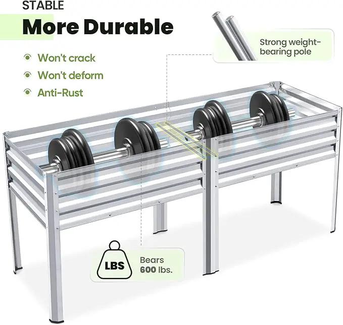 KING BIRD Raised Garden Bed with Legs Galvanized Large Elevated Planter Box for Backyard, Patio, Balcony, 600lb Capacity, Silver 70.9x22.8x31.5 in by GreenHaven Gardens
