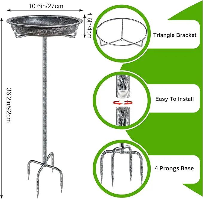 Metal Bird Bath for Outdoors Garden Birdbath Bowl, 36.2" Height Freestanding Bird Feeders for Outside with 4 Prongs Base Stake, Standing Birdfeeders for Yard Lawn Decor (Retro Silver) by GreenHaven Gardens
