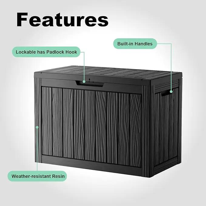 45 Gallon Resin Deck Box, Lockable Outdoor Storage Box for Patio Cushions Storage Furniture,Garden Tools, Pool Supplies, Weatherproof and UV Resistant（Black） by GreenHaven Gardens
