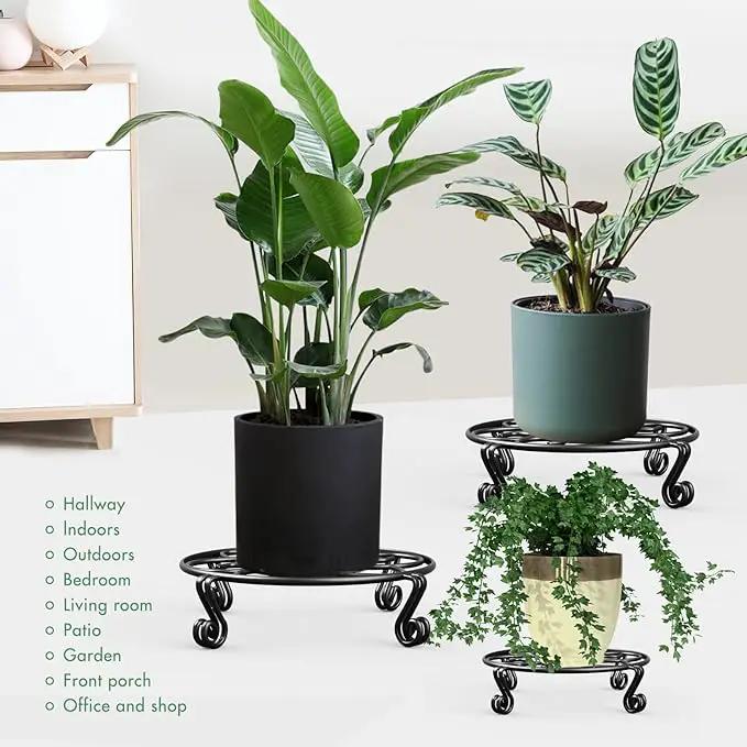 Yimobra 2 Pack Plant Stand for Flower Pot Heavy Duty Potted Holder Indoor Outdoor Metal Rustproof Iron Garden Container Round Supports Rack for Planter (9.4Inches, Black) by GreenHaven Gardens