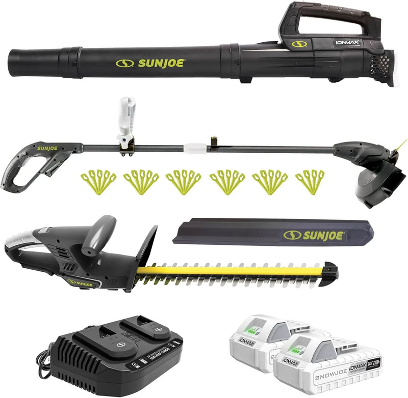Sun Joe 24V IONMAX Cordless Leaf Blower, Grass and Hedge Trimmer Outdoor Garden Combo Power Tool Kit with Batteries and Charger, 24V-GT4MAX-LTE by GreenHaven Gardens