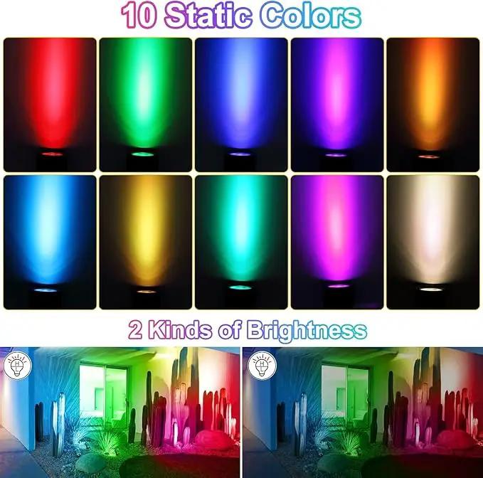 CLY Solar 6 in 1 RGB Spotlights Outdoor Garden, 10 Colors 12 Modes Solar Garden Floodlight Landscape Spotlights IP66 Waterproof 59.06ft Cable Spike Light for Lawn, Patio, Balcony by GreenHaven Gardens