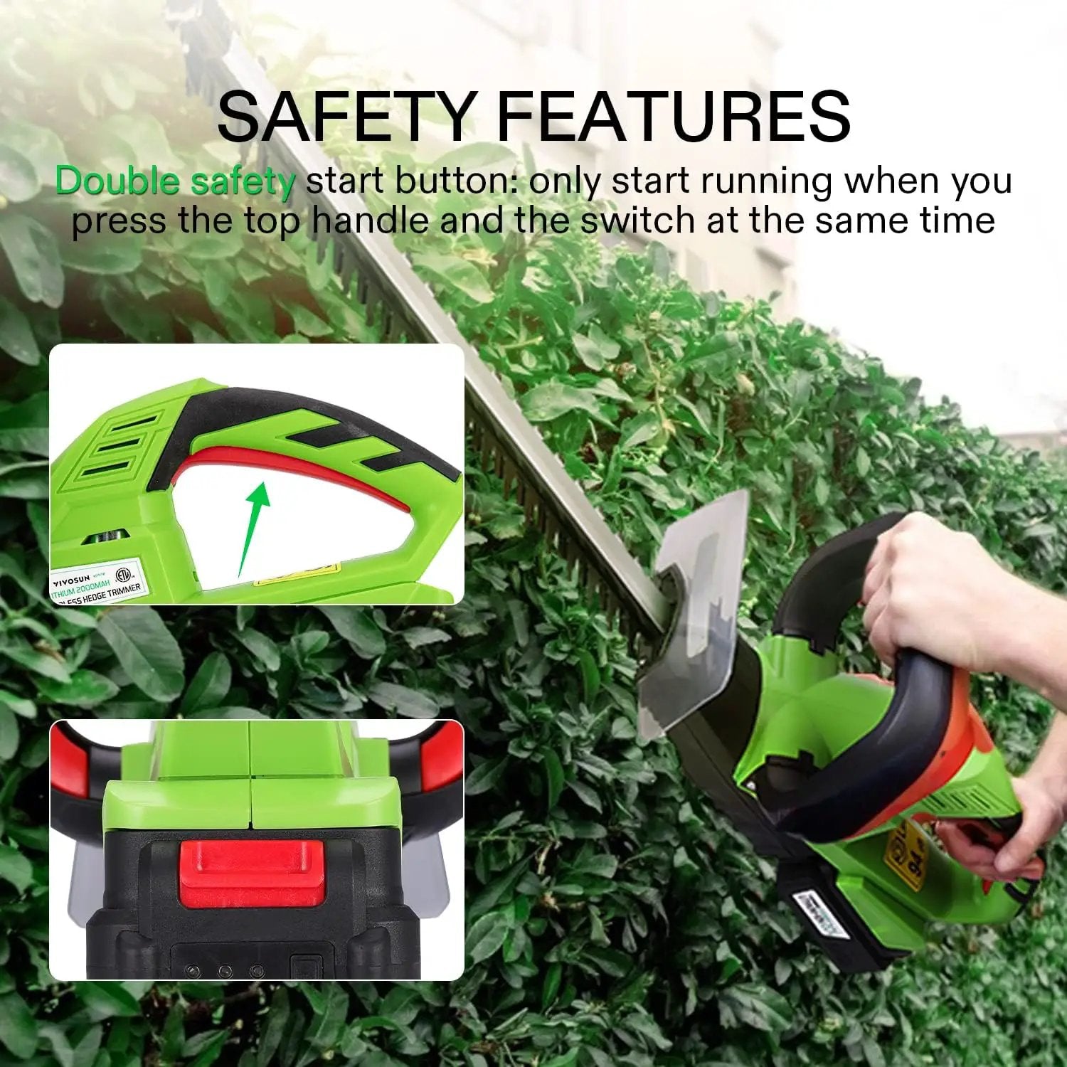 VIVOSUN 20" Cordless Hedge Trimmer, 20V Electric Bush Trimmer, 1400 RPM Shrub Trimmer, Dual-Action Laser Blade, 3/5" Cutting Capacity, Lightweight & Compact, 2Pcs Batteries and Fast Charger Included by GreenHaven Gardens