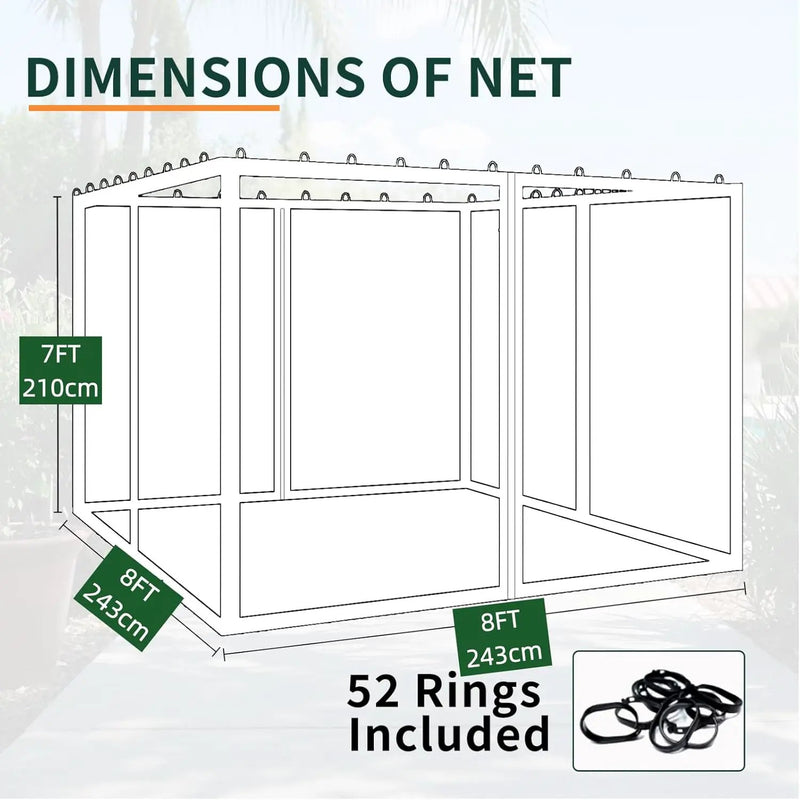 Replacement Gazebo Mosquito Netting 8' x 8',Universal Netting for Canopy Tent,4-Panel with Zipper for Outdoor Patio,Backyard (Mosquito Net Only,Black) by GreenHaven Gardens