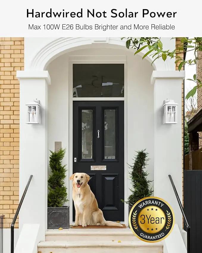 White Outdoor Wall Lights, Dusk to Dawn Exterior Lighting Fixtures, Waterproof Outside Lights for House, Garage, Garden, Entryway, Doorway, Anti-Rust, Modern Style, Tempered Glass by GreenHaven Gardens