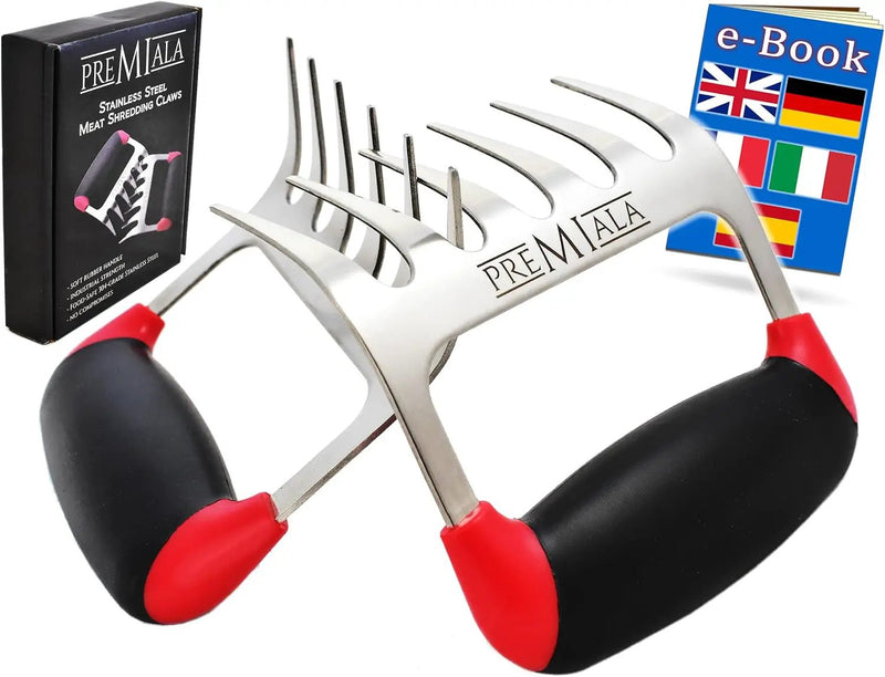 Meat Claws Stainless Steel - Premium Soft Rubber Handles for Ultimate Comfort and Grip! Wolverine Claws shreds Pulled Pork and BBQ Meat quickly and easily! by GreenHaven Gardens