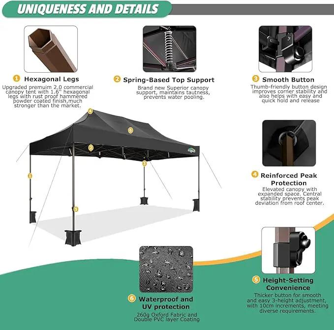 COBIZI 10x15 Pop Up Canopy Tent Heavy Duty with Sidewall, Commercial Outdoor Easy Pop Up Gazebo for Party Wedding All Weather Waterproof UV 50+ with Roller Bag(Leg Upgraded),Black by GreenHaven Gardens