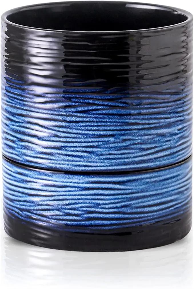 Nihow Self Watering Plant Pot: 6 Inch Ceramic Planter with Drainage Hole & Water Storage Plus for Indoor & Outdoor Plants - Cylinder Round Flower Pot for Succulent/Herbs/Violets - Black & Vivid Blue by GreenHaven Gardens