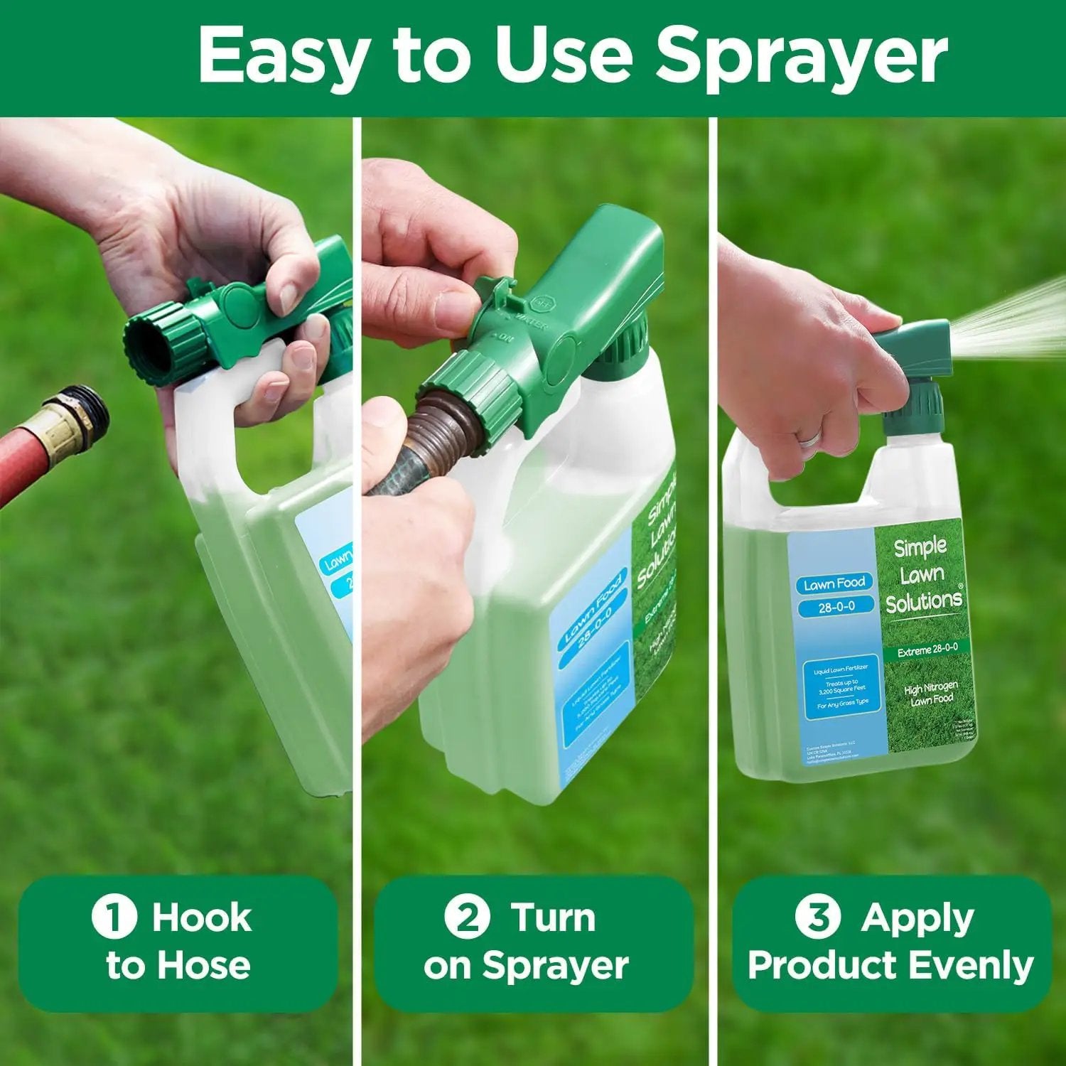 Maximum Green & Growth Fertilizer High Nitrogen 28-0-0 Liquid Lawn Food Spray Spring & Summer- Any Grass Type- Simple Lawn Solutions - Concentrated Quick & Slow Release Attached Sprayer (32 Ounce) by GreenHaven Gardens
