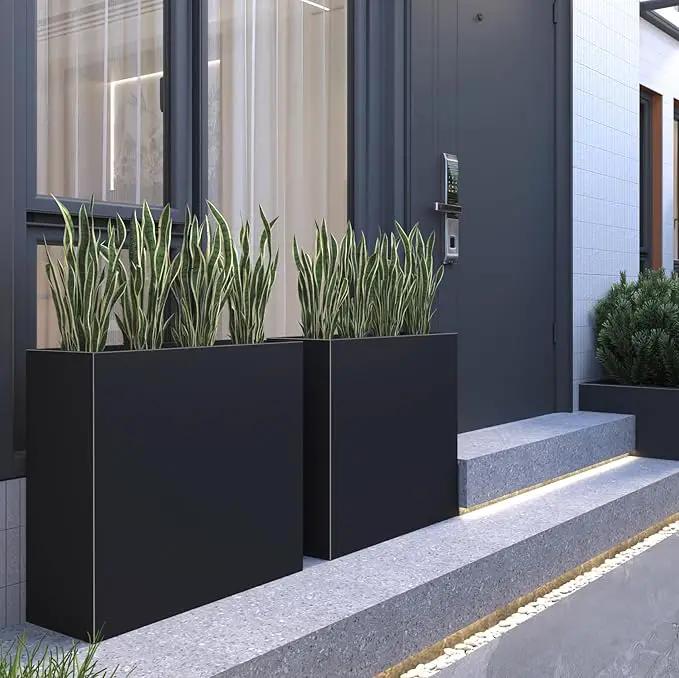 Black Steel Metallic Heavy Planter for Outdoor Plants 30"x12"x24" Outdoor Metal Planter Spliced Flower Pot with Partitions for Outside,Indoor,Garden (Black, 30 * 12 * 24) by GreenHaven Gardens